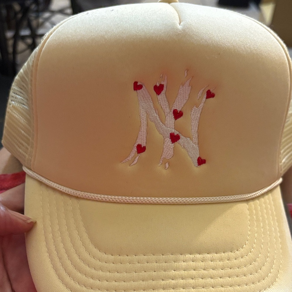 Cream Trucker Hat with Red Accents